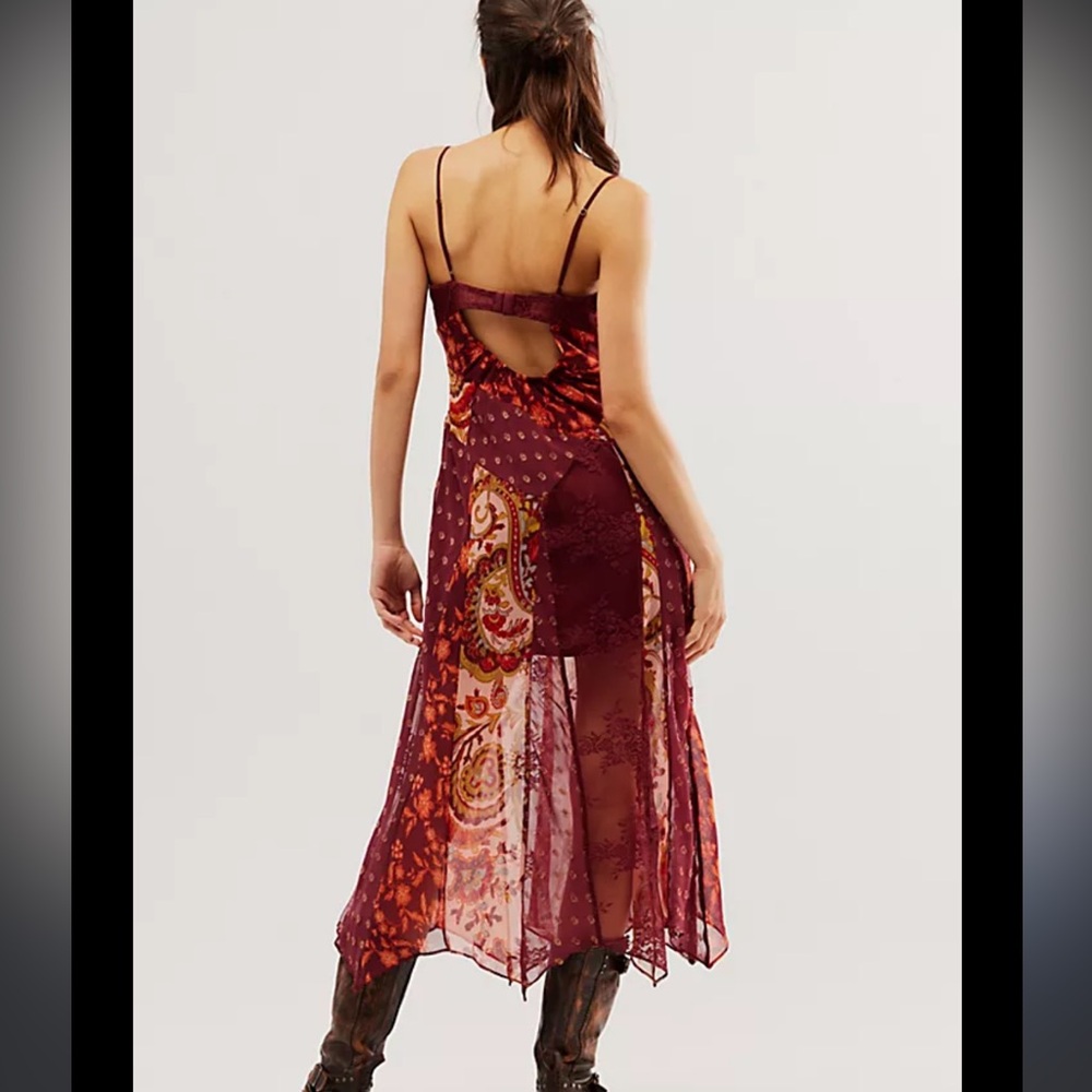 Free People! Evangeline Midi Dress in Brown Combo NWT! - Picture 3 of 11
